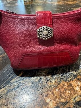 Brighton Red Pebbled Leather Shoulder Bag with Decorative Medallion